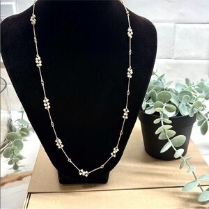Vintage Avon Faux Pearl Cluster Station Necklace 24” Gold Bar Link w/ Box 312